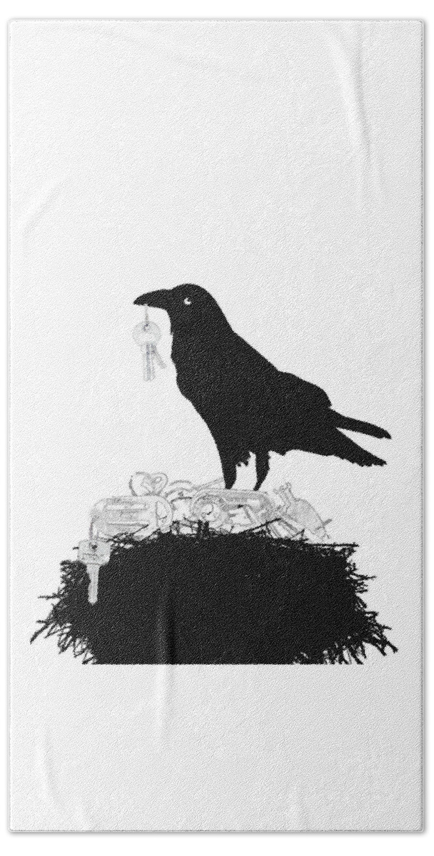 Crow Beach Towel featuring the mixed media Nevermore to be Found by Moira Law