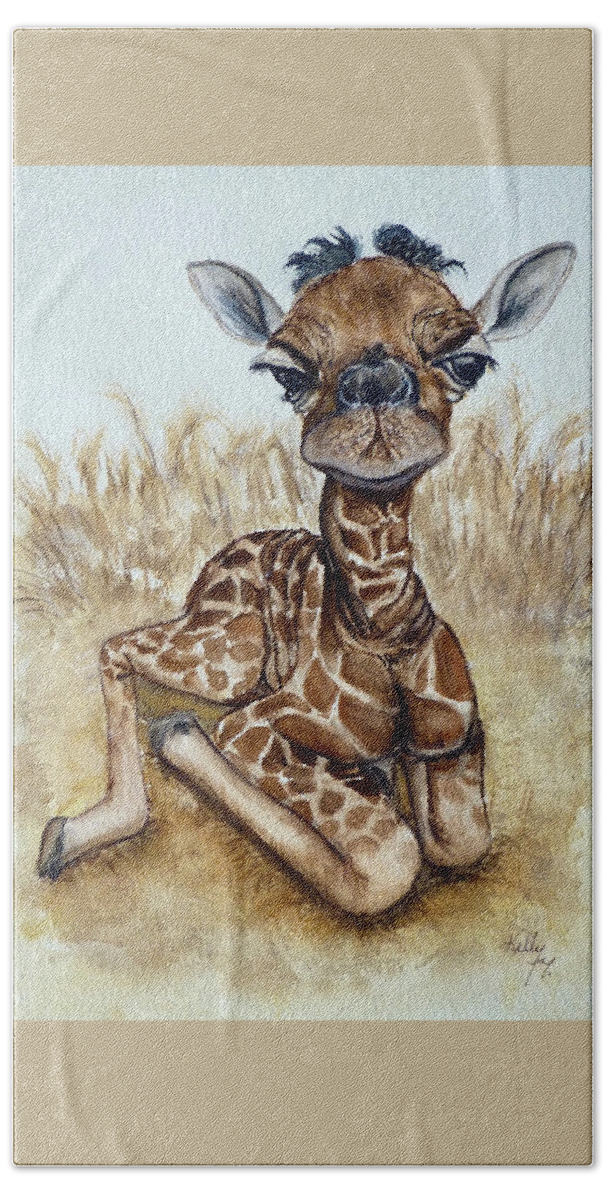 Baby Giraffe Beach Sheet featuring the painting New Born Baby Giraffe by Kelly Mills
