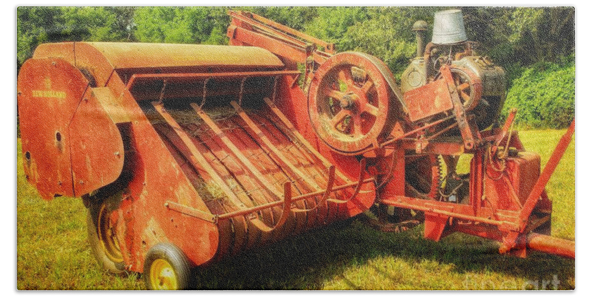 New Holland Beach Towel featuring the photograph New Holland Baler by Mike Eingle