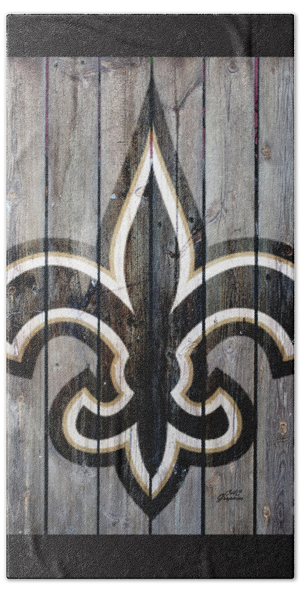 New Orleans Saints Beach Towel featuring the digital art New Orleans Saints Wood Art 2 by CAC Graphics