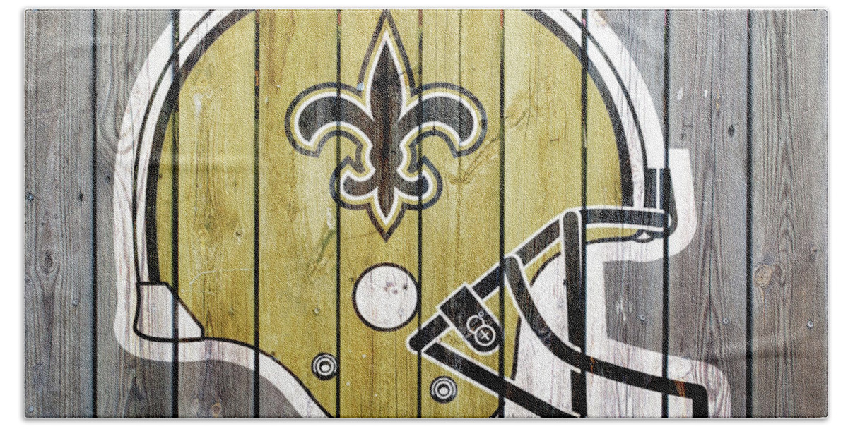 New Orleans Saints Beach Towel featuring the digital art New Orleans Saints Wood Helmer by CAC Graphics
