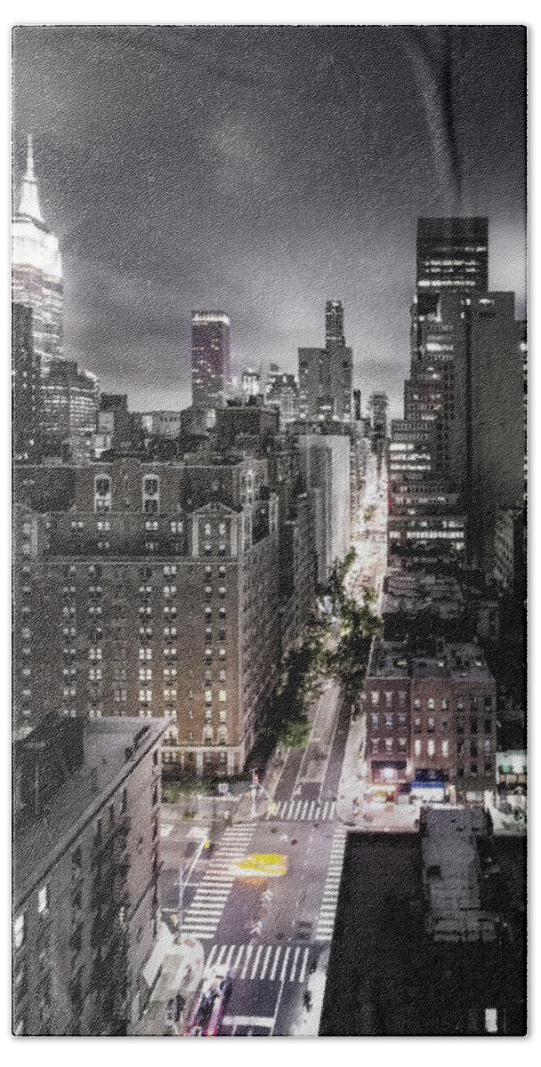 New York Beach Towel featuring the photograph New York City At Night From The Rooftops - Color Splash by Nicklas Gustafsson