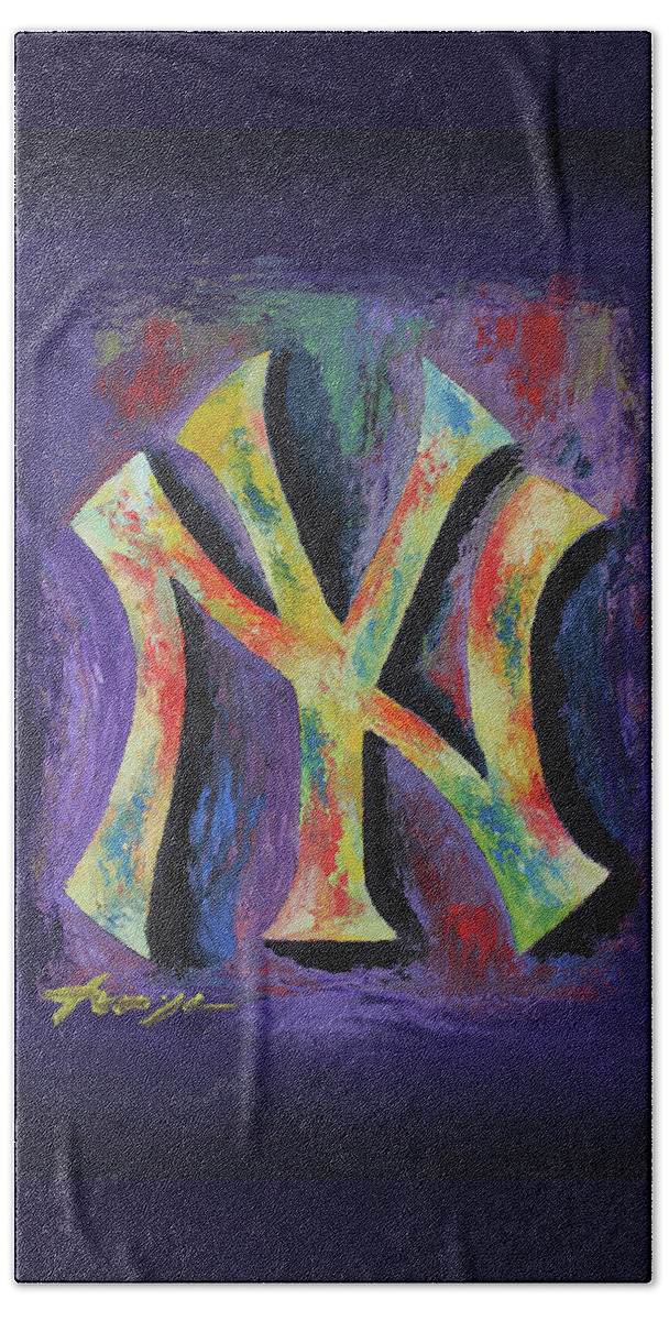 Baseball Beach Sheet featuring the painting New York Yankees Baseball by Dan Haraga