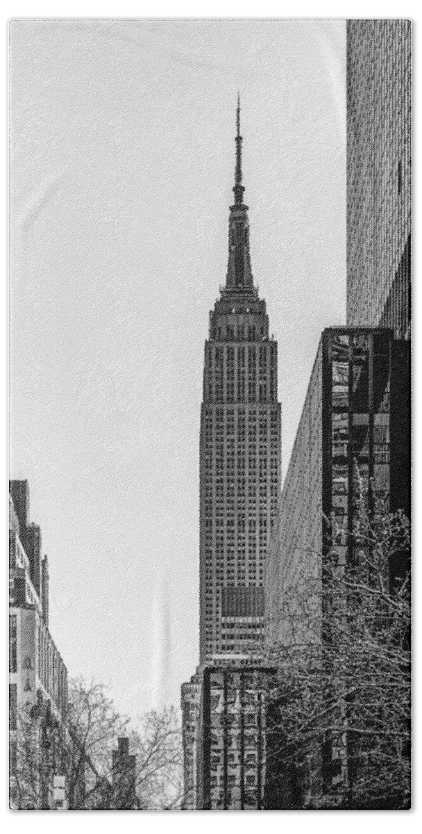 New York City Beach Towel featuring the photograph New York's Iconic Empire State Building, Black and White by Marcy Wielfaert