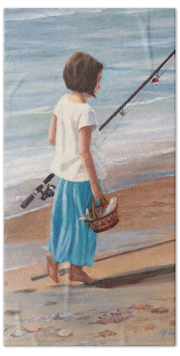 Ocean Beach Towel featuring the painting Nice Catch by Judy Rixom