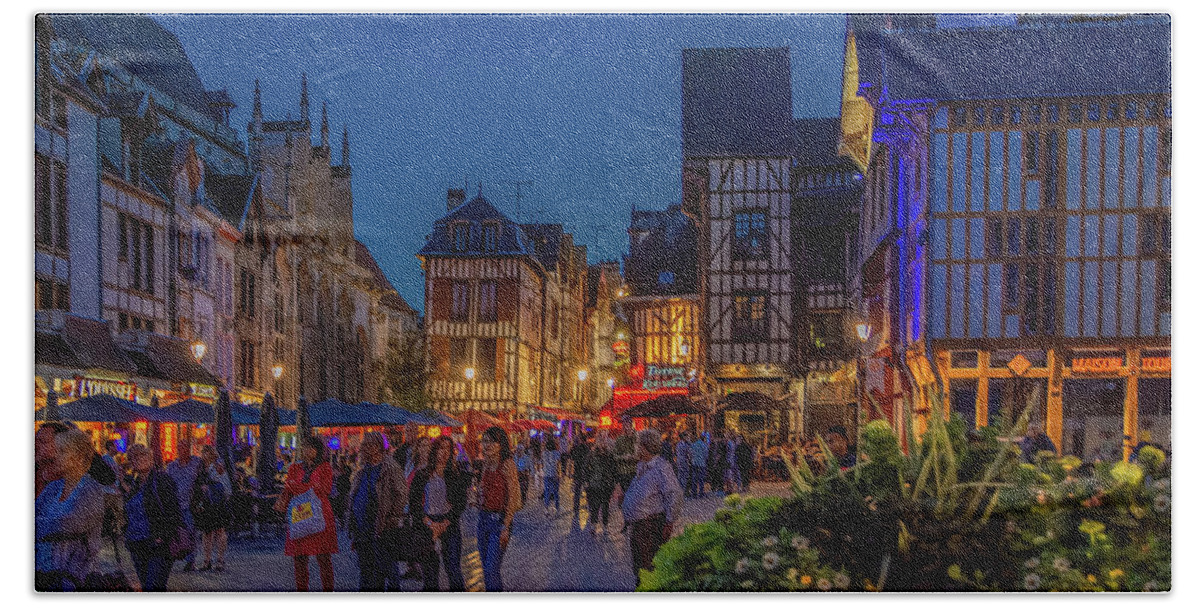 Crowds Beach Towel featuring the photograph Night Life in Troyes, France by Marcy Wielfaert