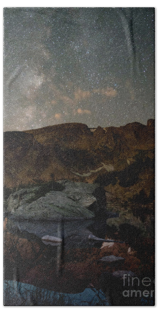 Indian Peaks Wilderness Beach Towel featuring the photograph Night sky over Forest Lake, Colorado by Keith Kapple