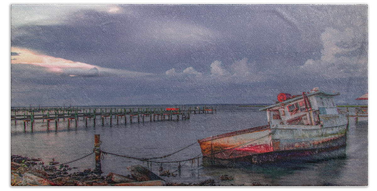  Beach Towel featuring the photograph Nightfall on the Bay, Chincoteague Island by Marcy Wielfaert