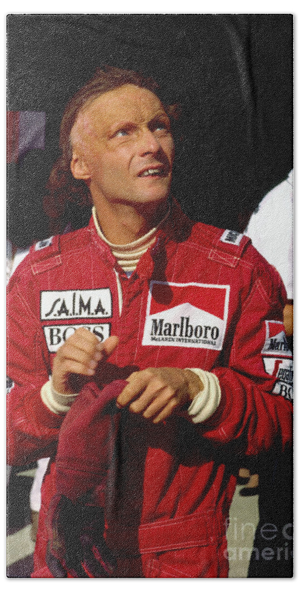 Niki Lauda Beach Sheet featuring the photograph Niki Lauda. Marlboro McLaren International by Oleg Konin