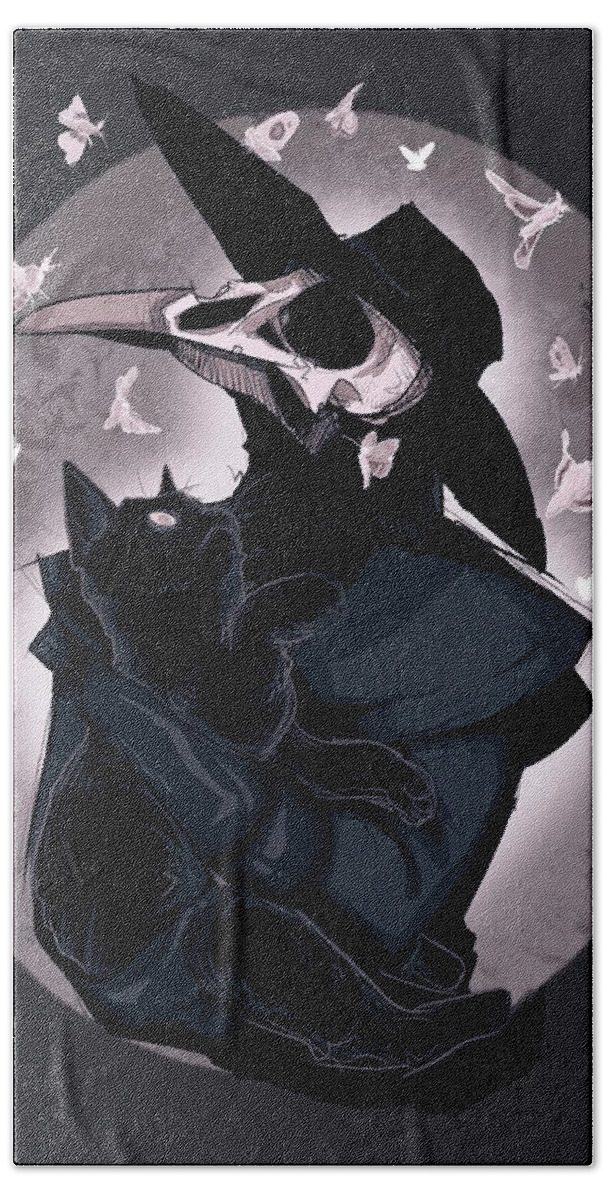 Plague Doctor Beach Towel featuring the drawing Nocturnal by Ludwig Van Bacon