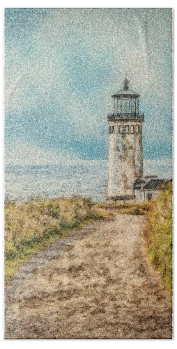 Pacific Beach Towel featuring the painting North Head LIghthouse by Jeffrey Kolker