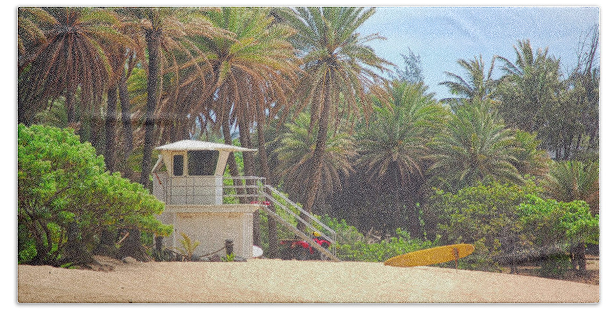 Hawaii Beach Towel featuring the photograph North Shore Beach Lifeguard Tower by Matthew DeGrushe