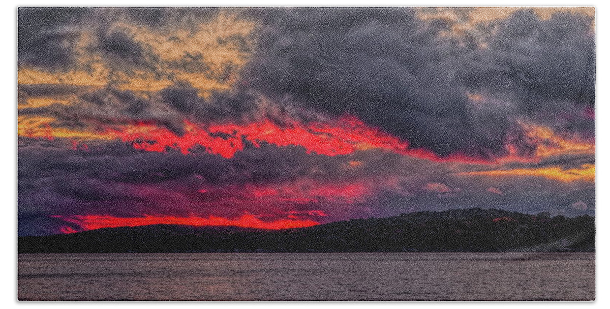 Upnorth Beach Towel featuring the photograph North Twin Lake Red Glow Sunset by Dale Kauzlaric