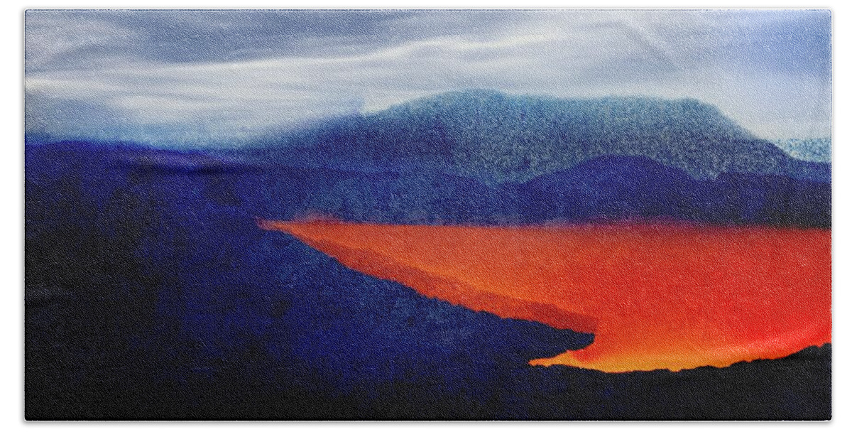 Lava Beach Towel featuring the digital art NoWhere Landscape Molten Lake, Tree by John Hansen