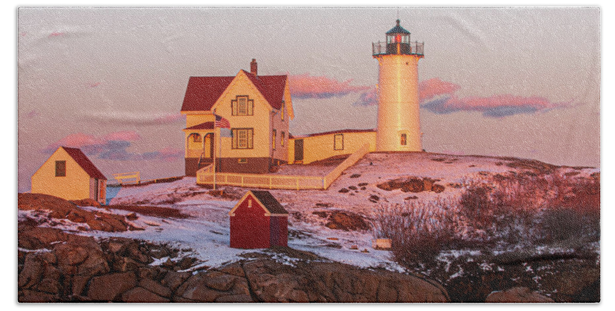 Light Beach Sheet featuring the photograph Nubble Light at Sunset by Paul Mangold