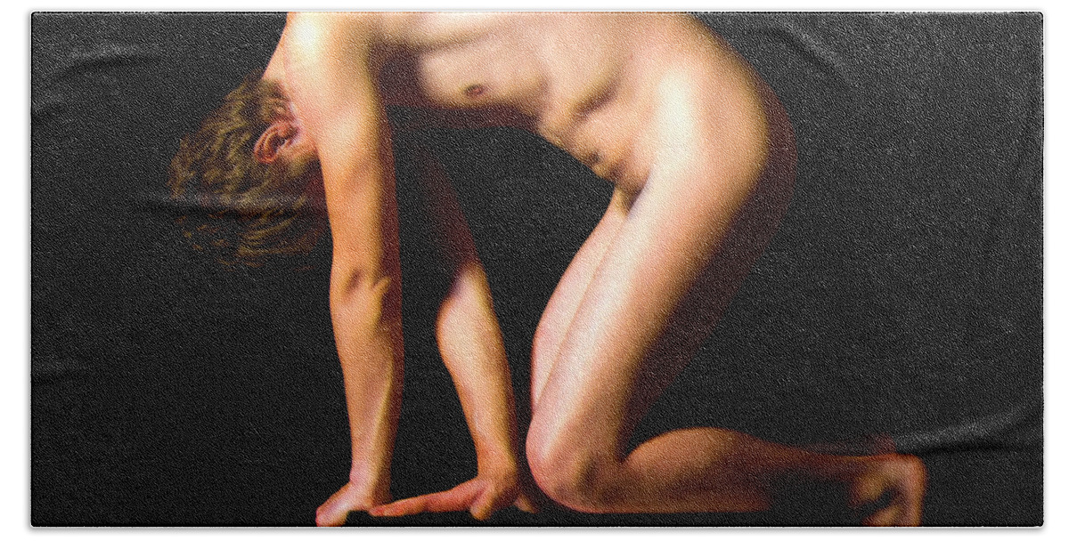 Nude Getting Up Beach Towel featuring the painting Nude Getting Up by Troy Caperton