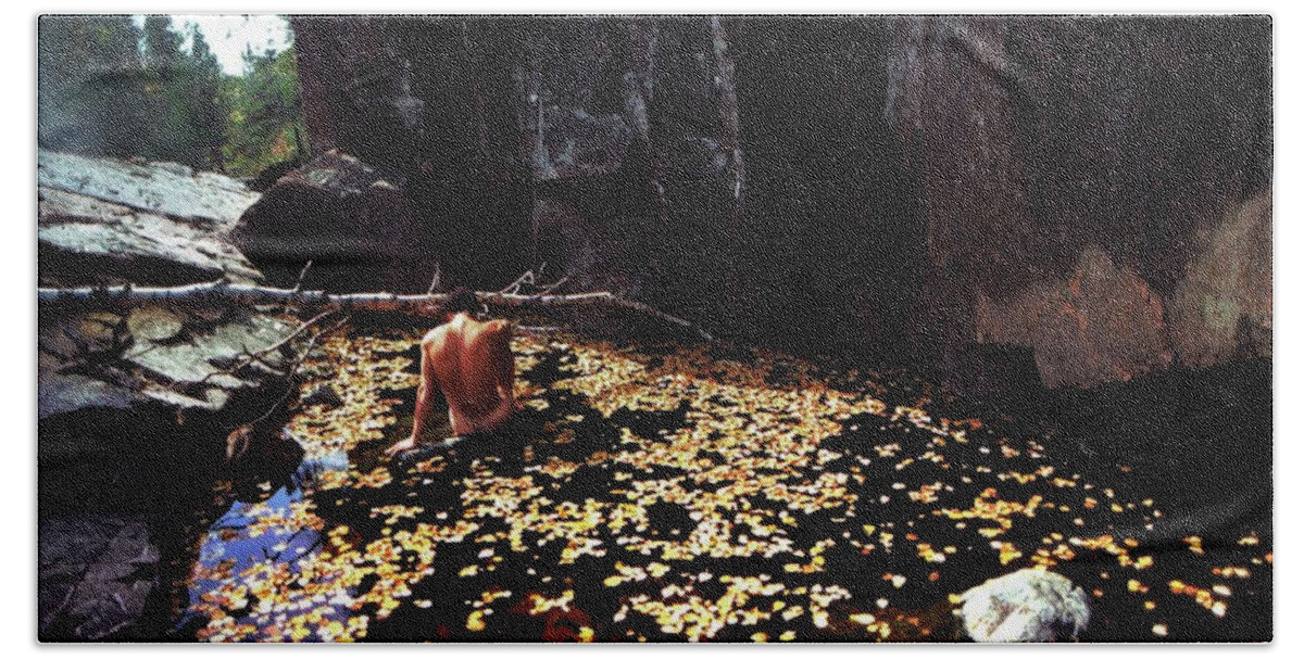 Leaves Beach Towel featuring the photograph Nude in a Pool of Leaves by Wayne King