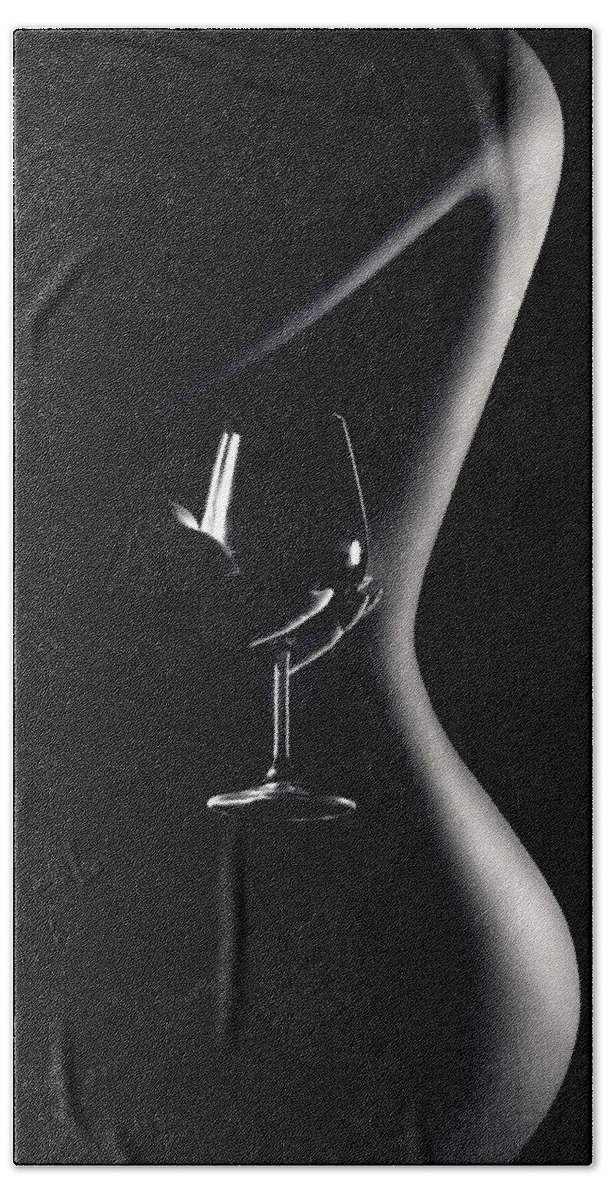 Woman Beach Towel featuring the photograph Nude woman red wine 3 by Johan Swanepoel