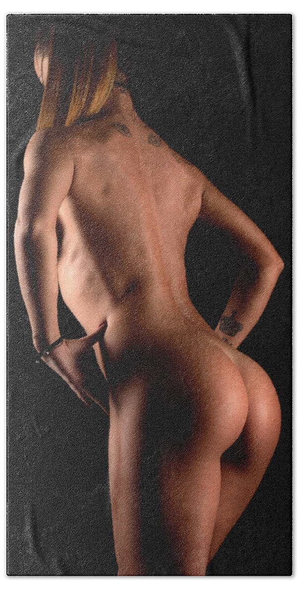 Nude woman standing sexy female girl Beach Towel by Alessandro