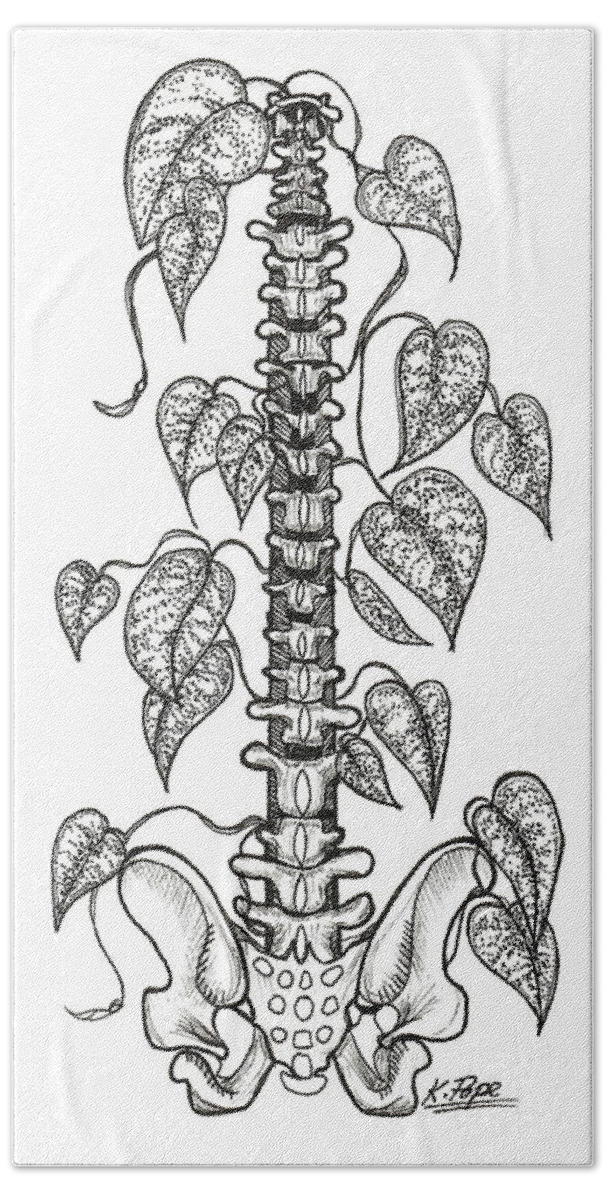 Spine Beach Towel featuring the drawing Nurtured Strength Spine Plant Support by Kathy Pope
