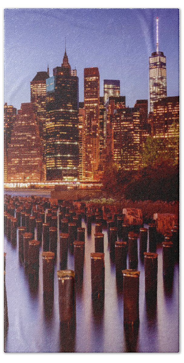 Manhattan Beach Towel featuring the photograph NYC Skyline - Twilight  by Laura Fasulo