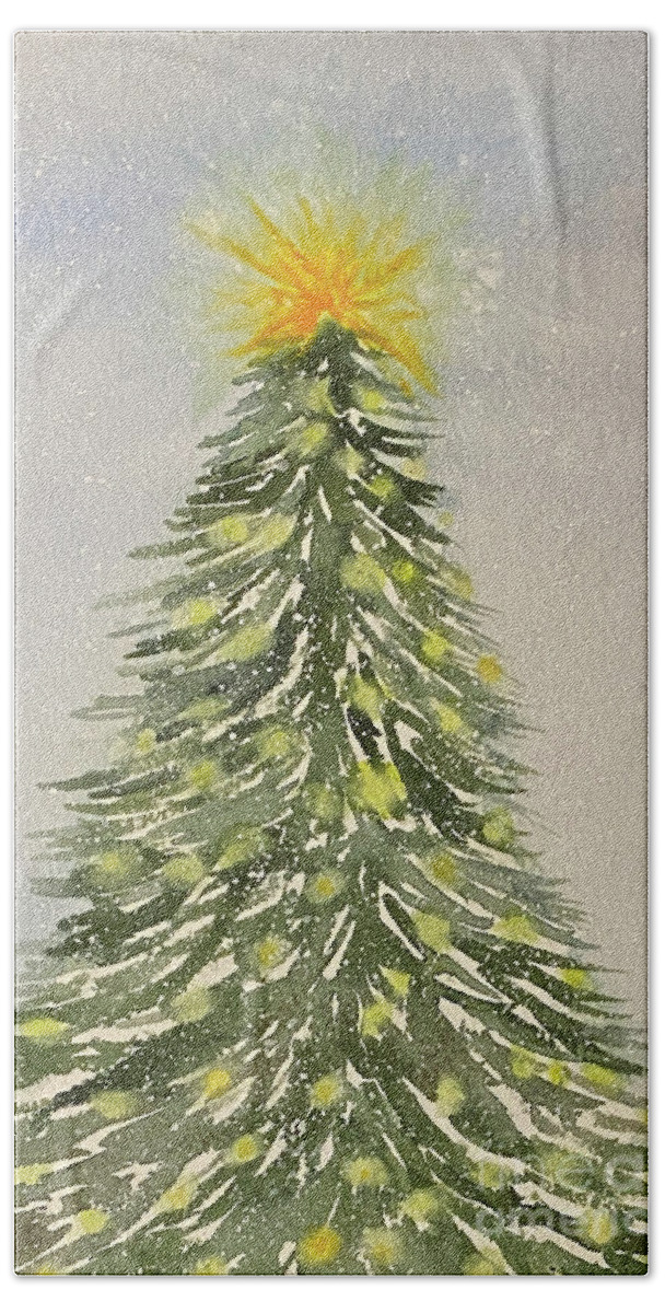 Christmas Beach Towel featuring the painting O Christmas Tree by Lisa Neuman