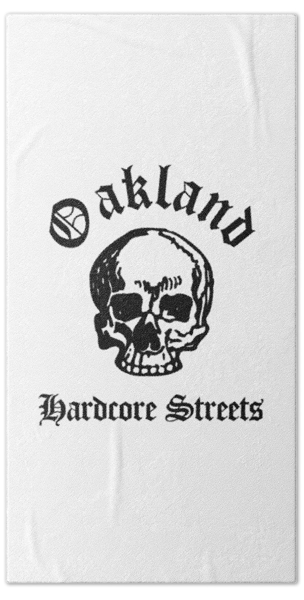 Oakland Beach Towel featuring the drawing Oakland California Hardcore Streets Urban Streetwear White Skull, Super Sharp PNG by Kathy Anselmo