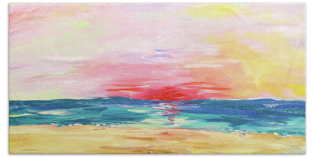 Sunrise Beach Towel featuring the painting Ocean City Sunrise by Britt Miller