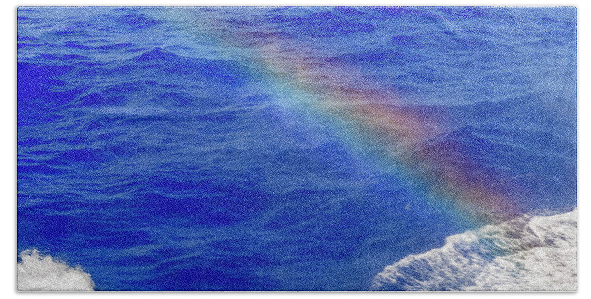 Rainbow; Water; Travel; Color Beach Towel featuring the photograph Ocean Rainbow by AE Jones