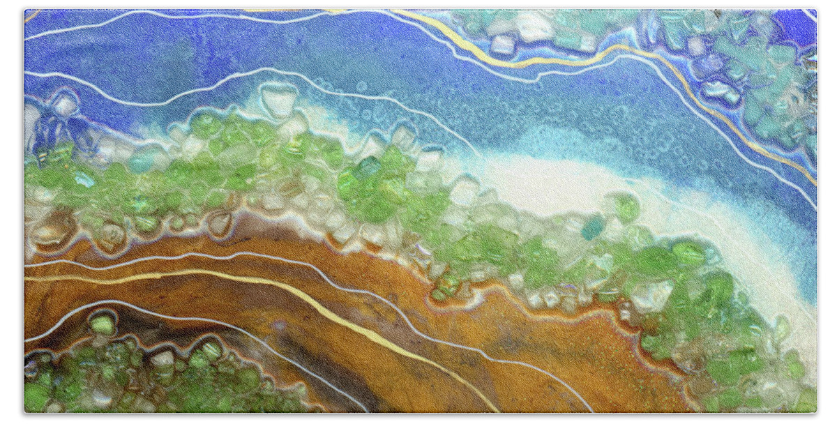 Ocean Beach Towel featuring the painting Ocean - Resin Geode by Hailey E Herrera