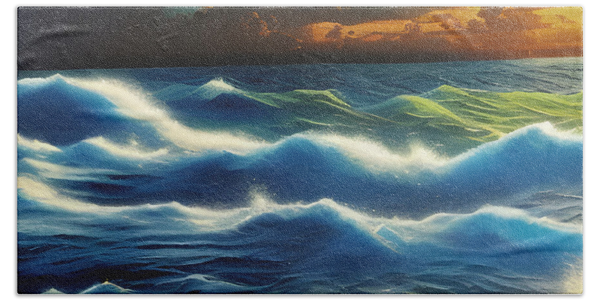 Newby Beach Towel featuring the digital art Ocean Sunset by Cindy's Creative Corner