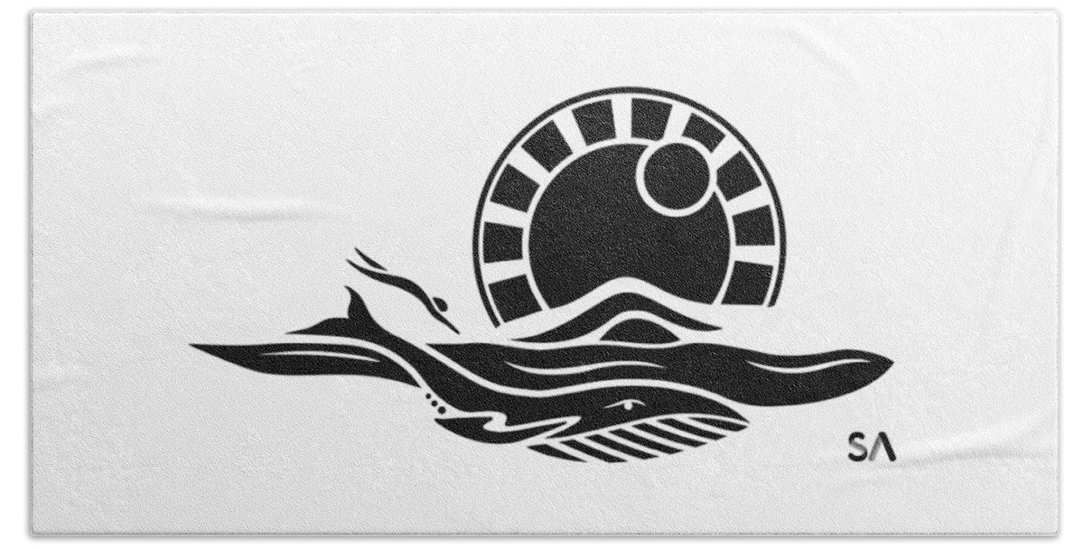 Black And White Beach Towel featuring the digital art Ocean Swim by Silvio Ary Cavalcante