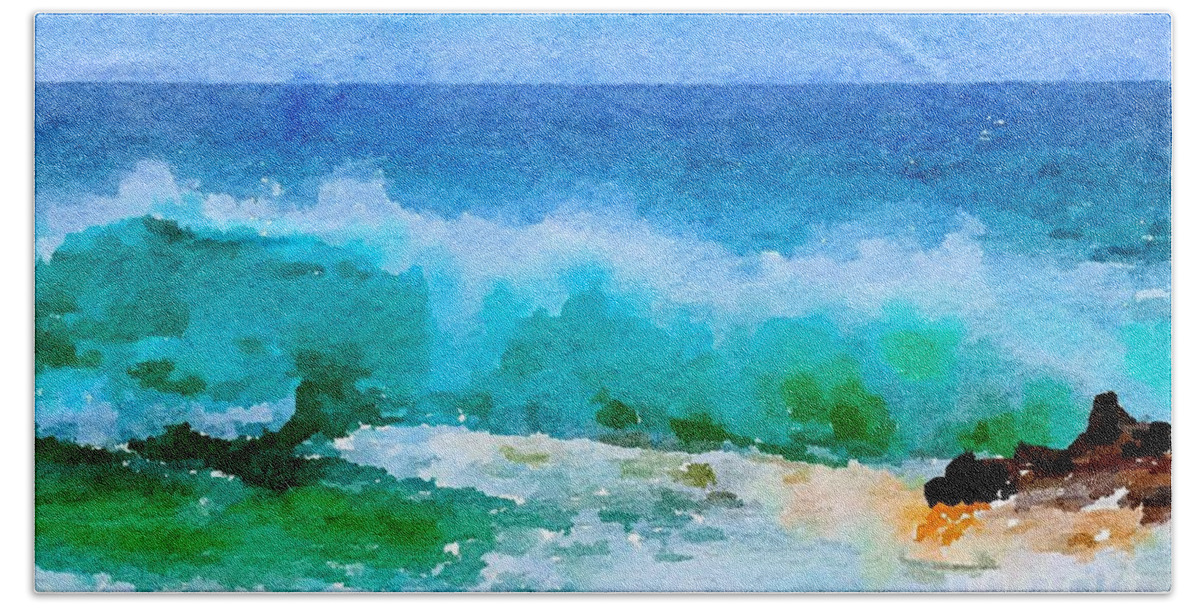 Ocean Beach Towel featuring the photograph Ocean wave watercolor by Theresa D Williams