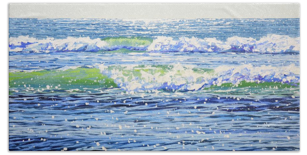 Seascape Beach Towel featuring the painting 	Ocean. Waves. Light. by Iryna Kastsova