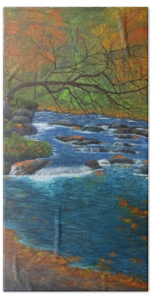 River Beach Towel featuring the painting Oconaluftee River by Marlene Little