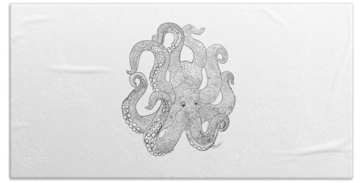 Olena Art Beach Towel featuring the digital art Octopus Of The Sea Line Drawing  by Lena Owens - OLena Art Vibrant Palette Knife and Graphic Design