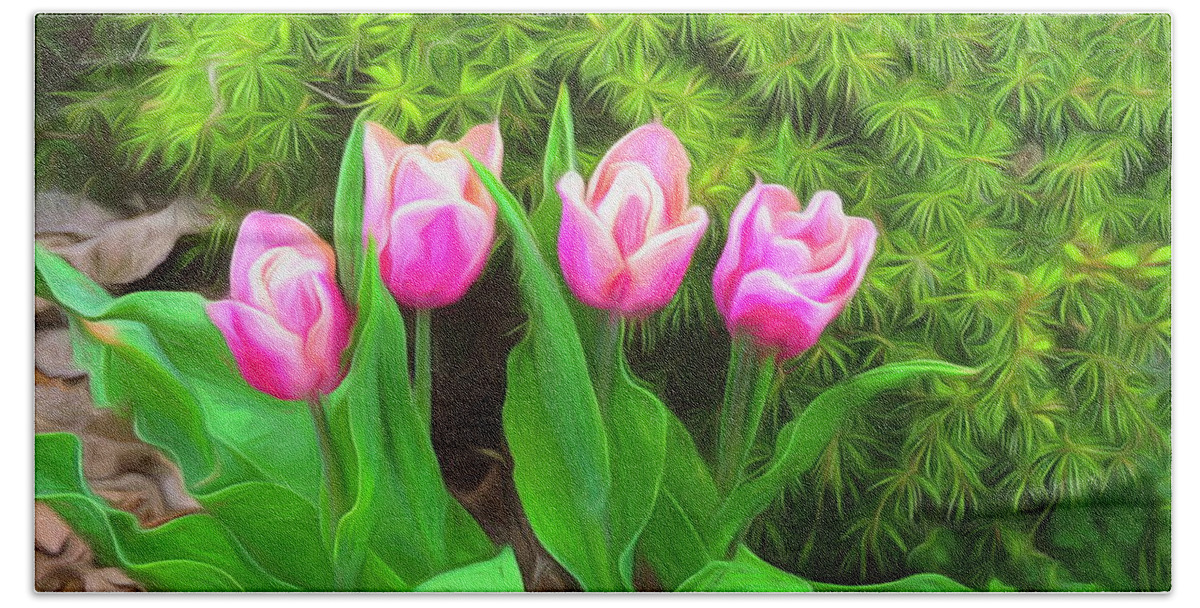 Tulips Beach Towel featuring the digital art Ode to Spring by Susan Hope Finley