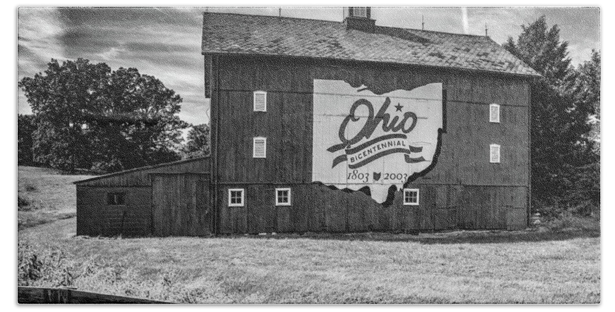Ohio Wall Art Beach Towel featuring the photograph Ohio Bicentennial Barn - Delaware County Black and White by Gregory Ballos