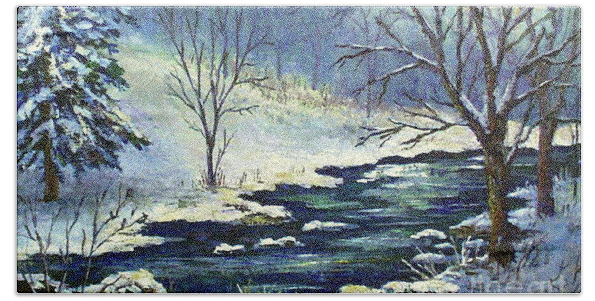 Ohio Beach Towel featuring the painting Ohio Winter by Lou Ann Bagnall