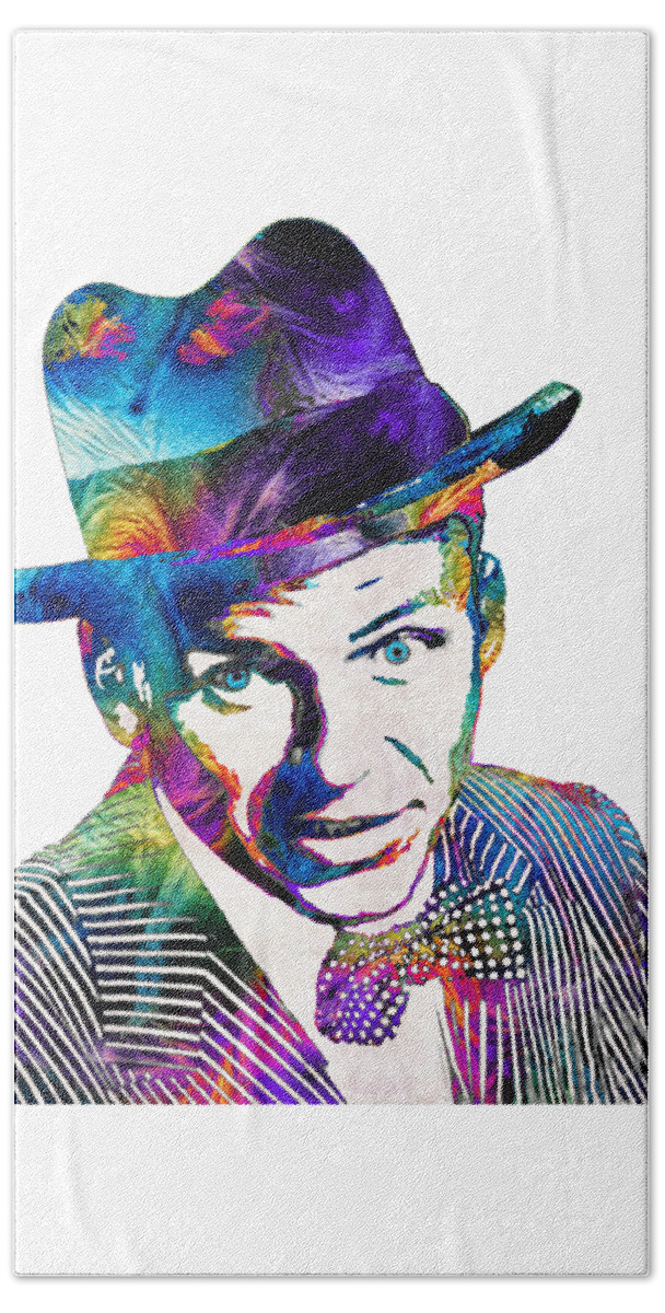 Frank Sinatra Beach Towel featuring the painting Old Blue Eyes - Frank Sinatra Tribute by Sharon Cummings