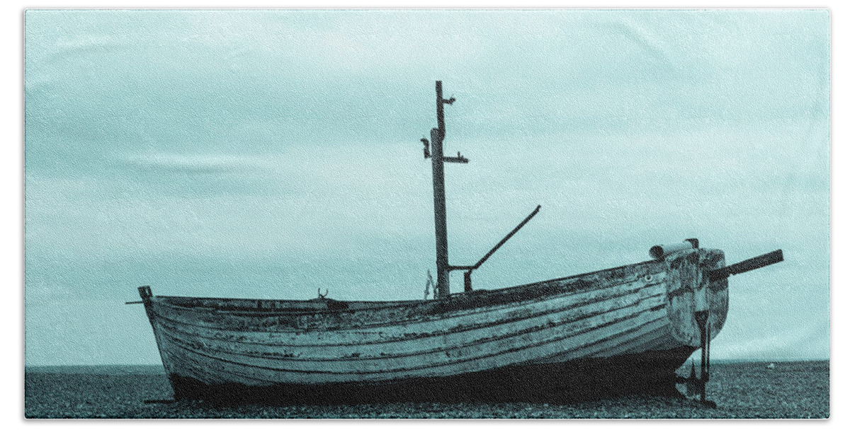 Aldeburgh Beach Towel featuring the photograph Old Boat in Cyan by John Paul Cullen