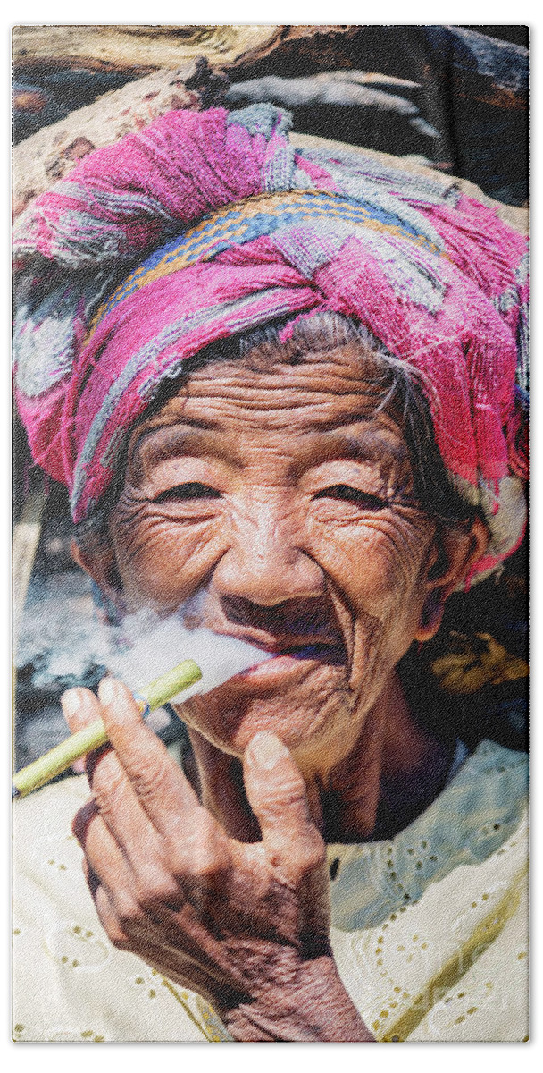 Woman Beach Towel featuring the photograph Old burmese lady by Matteo Colombo