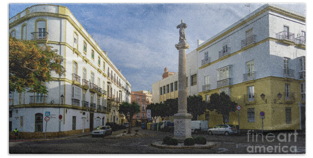 Seafront Beach Towel featuring the photograph Old Cadiz Center Street Blue Sky Andalusia by Pablo Avanzini