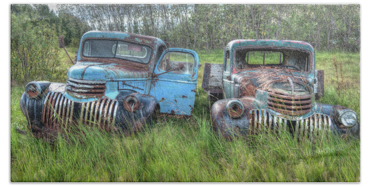 Ford Chevy Beach Sheet featuring the photograph Old Chevys in Iceland by Kristia Adams