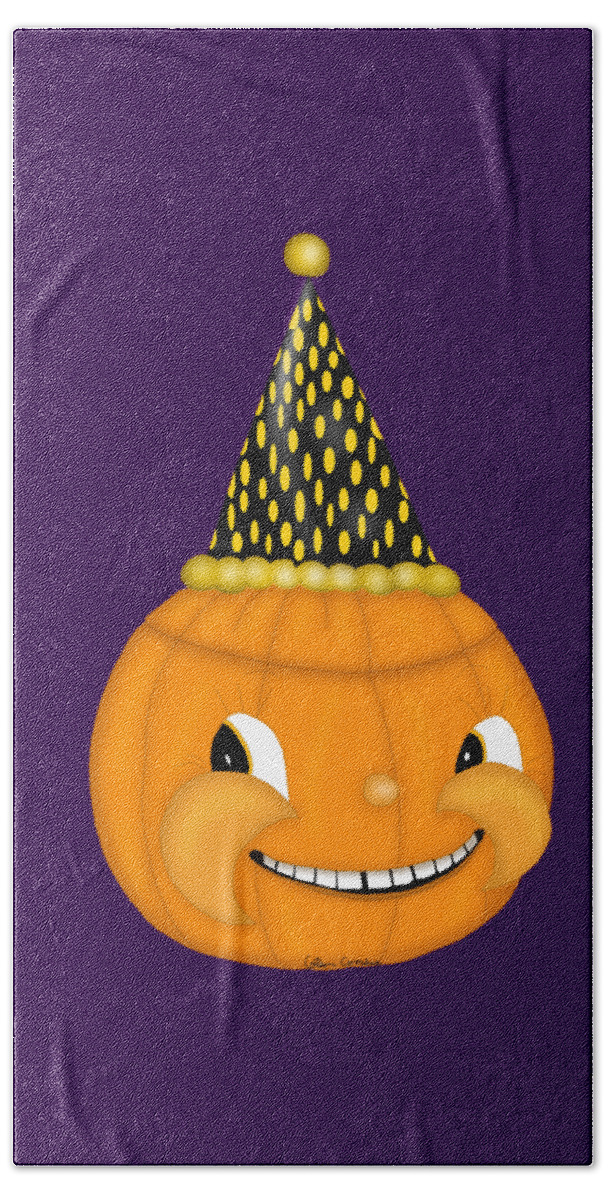 Halloween Beach Towel featuring the digital art Old Fashioned Pumpkin Head by Colleen Cornelius