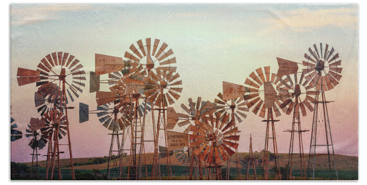 Windmills Beach Towel featuring the photograph Old Fashioned Wind Farm - Nebraska Sandhills by Susan Rissi Tregoning