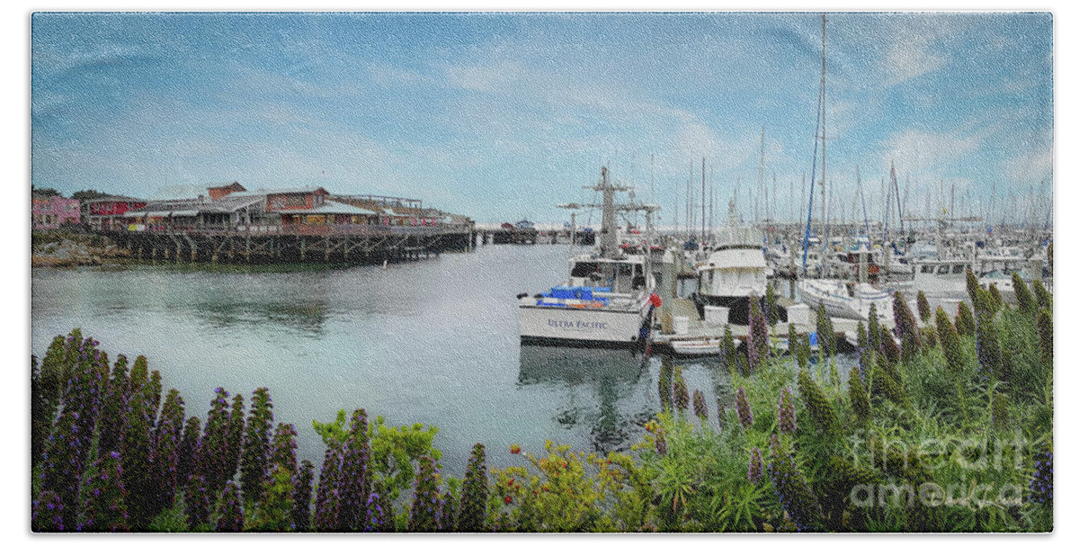 Boats Beach Towel featuring the photograph Old Fisherman's Wharf and Harbor in Monterey by David Levin