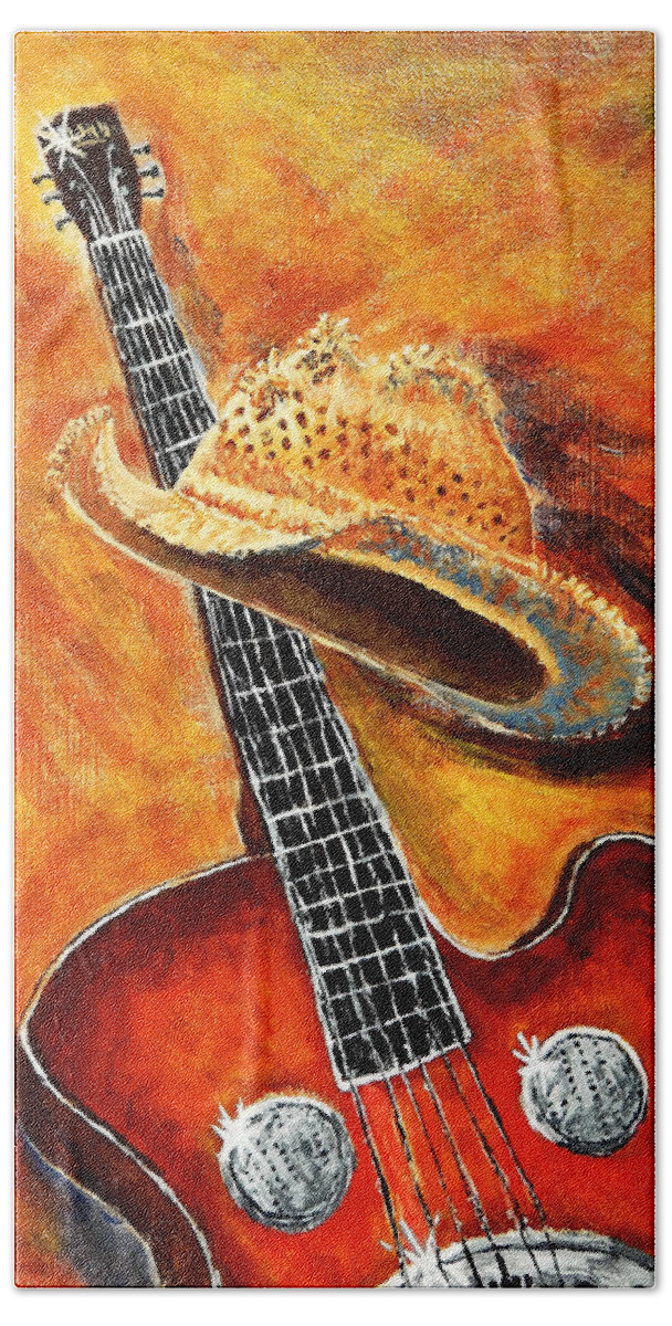 Music Beach Towel featuring the painting Old Hat, New Axe by Mike Kling