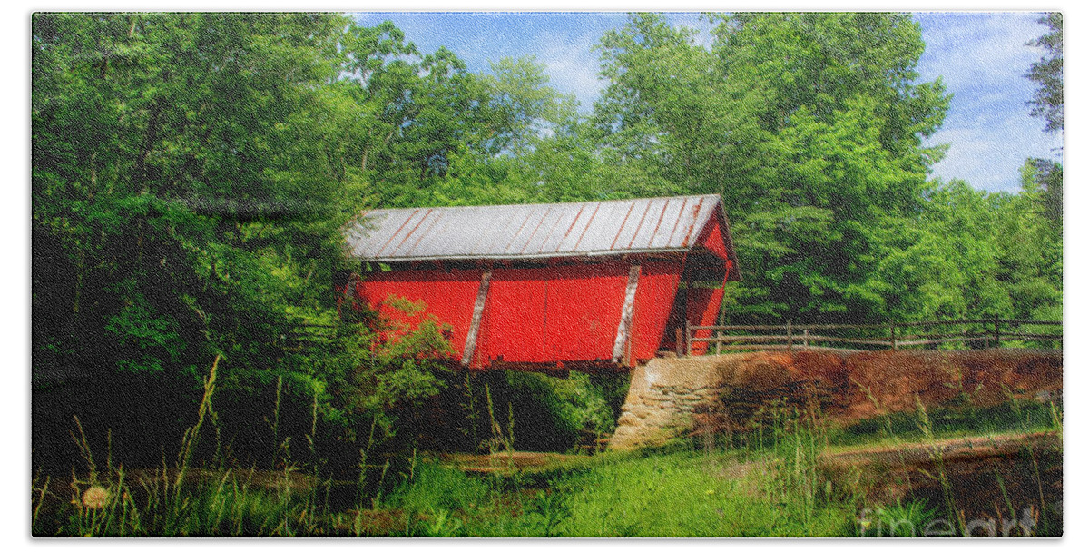 Landrum Beach Towel featuring the photograph Old Landrum Covered Bridge by Shelia Hunt