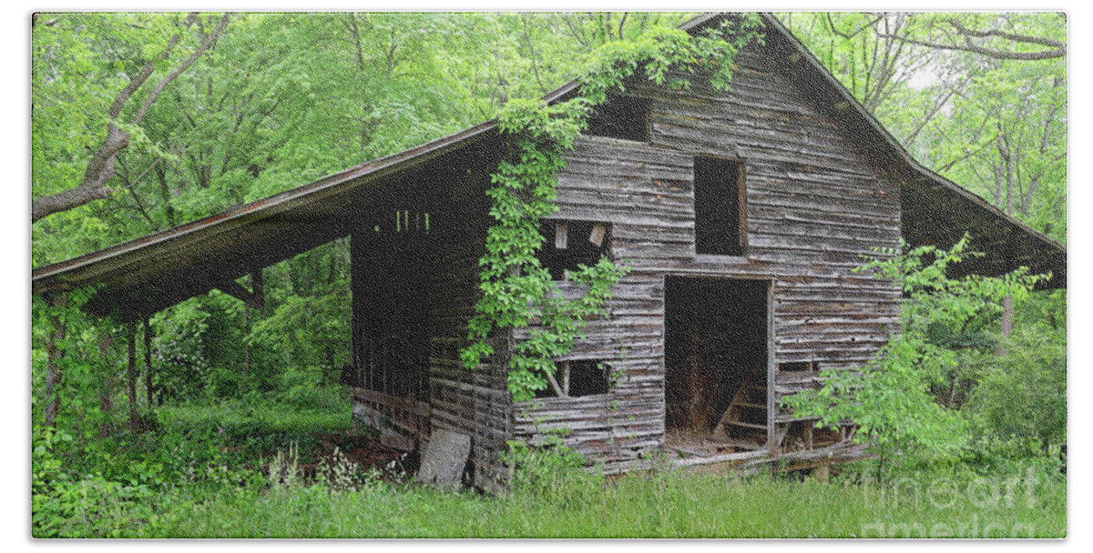 Vine Beach Towel featuring the photograph Old Tobacco Barn 0290 by Jack Schultz